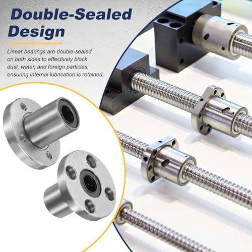sourcing map 4 Pack LMF10UU Linear Ball Bearings, 10mm Bore Round Flange Linear Ball Bearings Flange Motion Bushing with Double Side Rubber Seal ABEC3 for CNC, 3D Printer