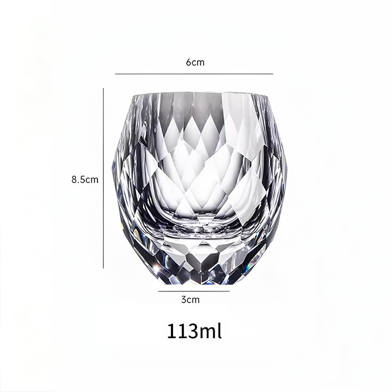 4oz Lead-Free Crystal Whiskey Glasses, Hand Cut Diamond Facet Old Fashioned Rocks Tumblers, Heavy Base Clear Bourbon Scotch Cocktail Glass for Bar Holiday Gift