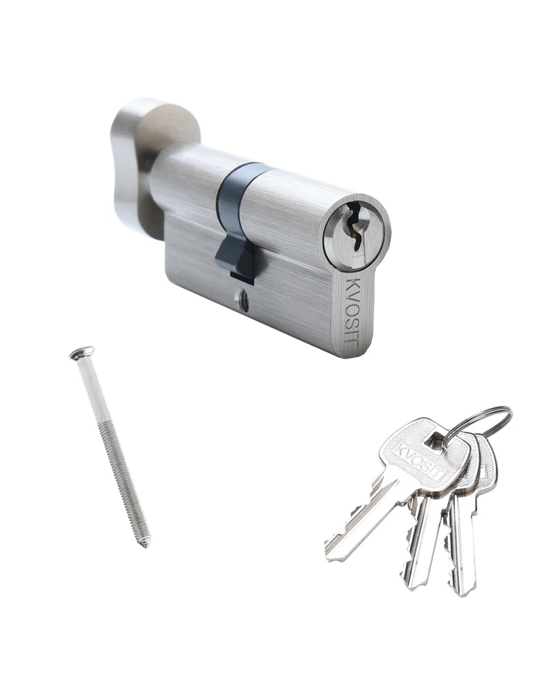 60MM Solid Brass Lock Cylinder with 3 Brass Keys Satin Nickel Color Cylinder Door Lock Replacement (Color:Satin Nickel, 60MM-Thumbturn,Material: Brass)