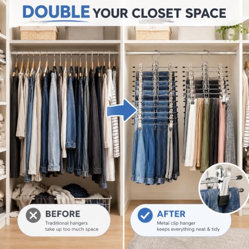 12 Pcs College Dorm Room Supplies Decor Skirt Pants Hangers with Clips Heavy Duty Clip Space Saving Stackable Add on Metal Organization and Storage for Jeans Towels Skirt Trousers Ties Socks 12