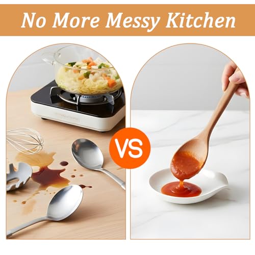 8 Pcs Ceramic Spoon Rest for Stove Top, White Porcelain Utensil Rest for Kitchen Counter, Kitchen Utensils Accessories, Dishwasher Safe, 3.94 x 3.54 Inches