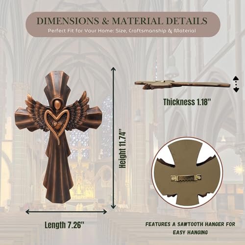 BestGiftEver Rustic Angel Wing Wall Cross, Vintage Brown