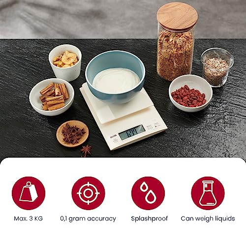 Tanita KD-320 Digital Kitchen Scale Cream – Precision Digital Kitchen Scales 3kg, Stainless Steel Platform, Food Weighing Scales for Cooking & Calorie Counting, Kitchen Essentials
