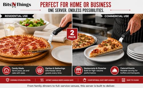 Pizza, Pie & Cake Server 13.25 Inch Extra Large | Stainless Steel Offset Pizza Server | Serving Pizza, Cake, Pie, Quiche & Desserts | 2 Pack | Bits N Things 13.25" - 2 Pack