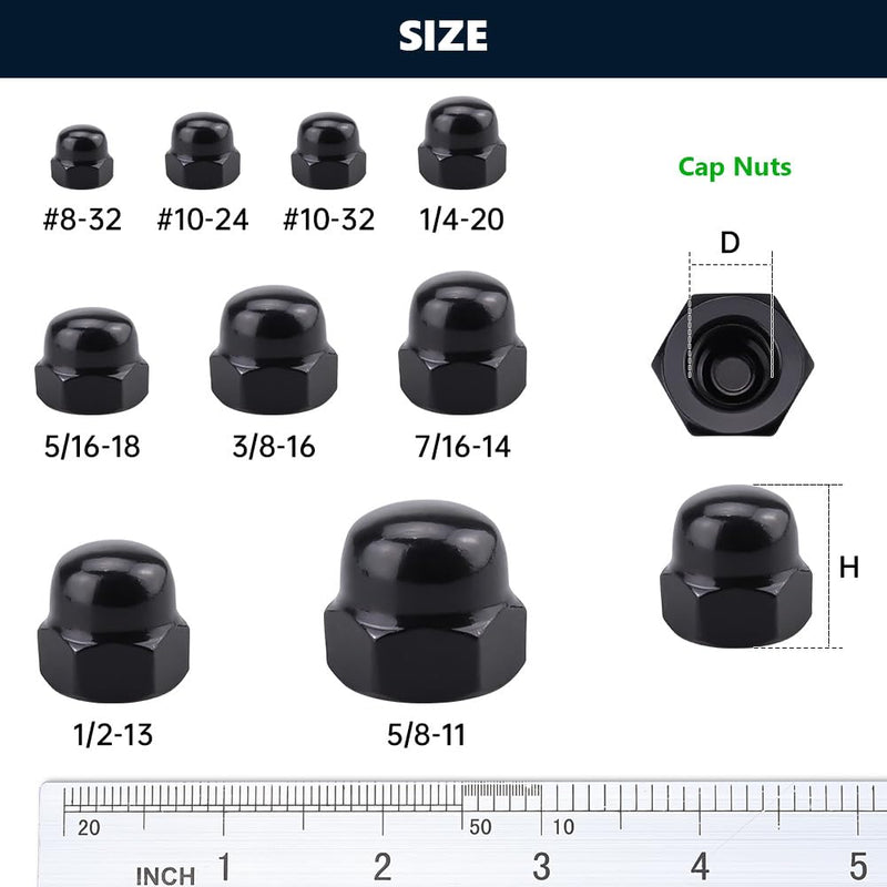 [Australia - AusPower] - 1/2-13 (10 Pack) Stainless Steel Cap Nuts, Acorn Cap Dome Head Nuts US Standard, Stainless Steel 304 (18-8), UNC Coarse Thread, Black Coated 1/2"-13 10 
