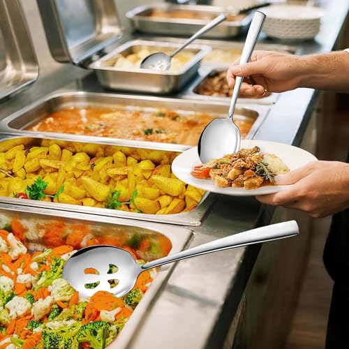 Stainless Steel Serving Spoons Set, 9.2-Inch Large Slotted Spoon x 4, Serving Spoon x 4, Big Serving Utensils Set for Buffet, Parties, Catering (4 Slotted & 4 Solid, Silver) Silver, 4 Slotted & 4 Solid
