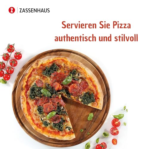 Zassenhaus Acacia Wood Cheese Plate|Appetizer Plate|Pizza Plate with Juice Groove, 13" Diameter 13-Inch