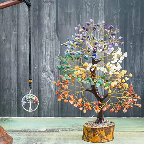 Crocon® 7 Chakra Tree of Life Pendant Crystals for Birthday gift for her #001 (7 Chakra + Tree of Life Pendant-a)