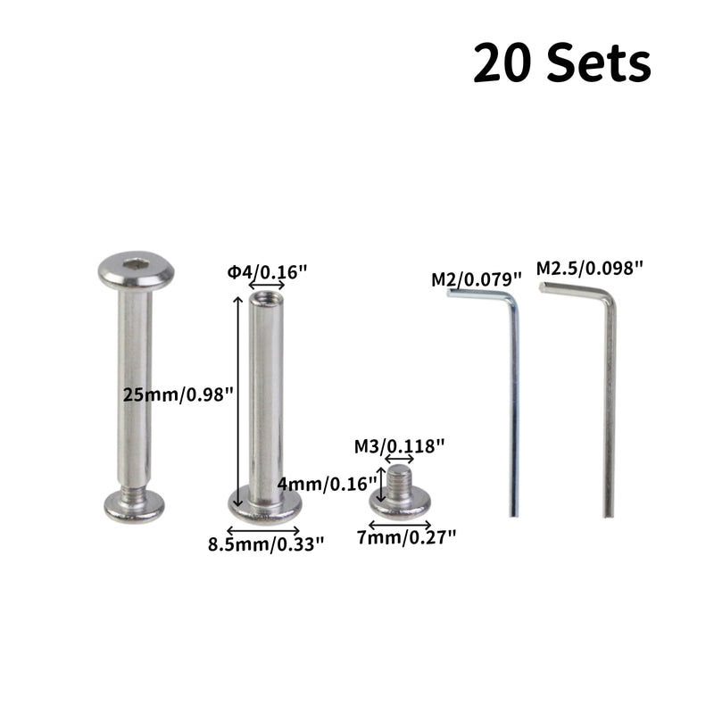 [Australia - AusPower] - Oedema 20 Sets M3×4mm Silver Binding Post Screw Φ4×25mm Screw Rivets Stainless Steel Barrel Nuts and Bolts for Photo Album, DIY Accessories, Furniture M3×4mm, Φ4×25mm 