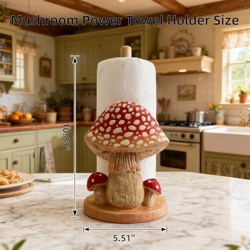 Mushroom Paper Towel Holder, Decorative Paper Towel Holder for Kitchen, Standing Paper Towel Holders Cute, Wood Roll Holder for Kitchen Accessories,Bathroom,Farmhouse,Christmas,Housewarming Mushroom
