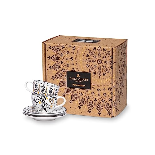 Sara Miller Artisanne Noir Set of 2 Espresso Cup & Saucers