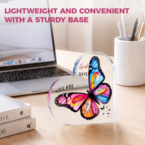 8 Pack Christian Gifts for Women, Butterfly Inspirational Religious Acrylic Plaque Set, Spiritual Birthday Gifts for Mom Sister Girl Coworker Catholic Female Friends, Bible Verse Desk Decor Sign for Home Office