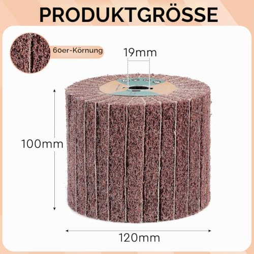 EXLECO Sanding Roller Diameter 19 mm 80 Grit for Brush Sanders | Satin sanding brush with sandpaper, 120 x 100 mm satin roller, for wood and metal