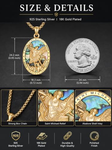 925 Sterling Silver Religious Medal St Michael St Raphael Memento Mori Santa Muerte Pendant Necklace Jewelry Gifts for Men Women St Michael(Gold)