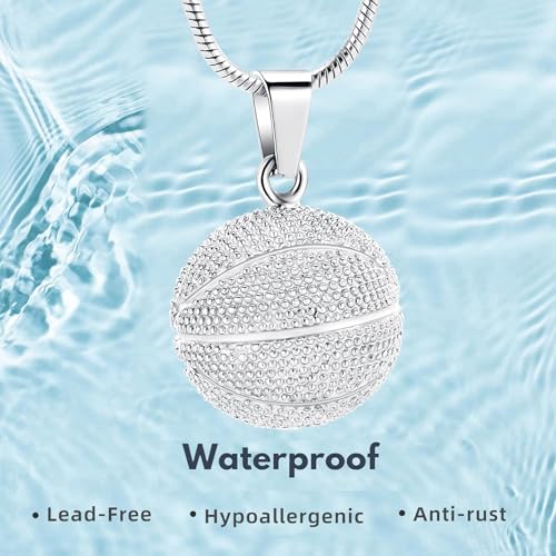 Hearbeingt Basketball Urn Necklaces for Ashes Sport Cremation Jewelry A-Silver