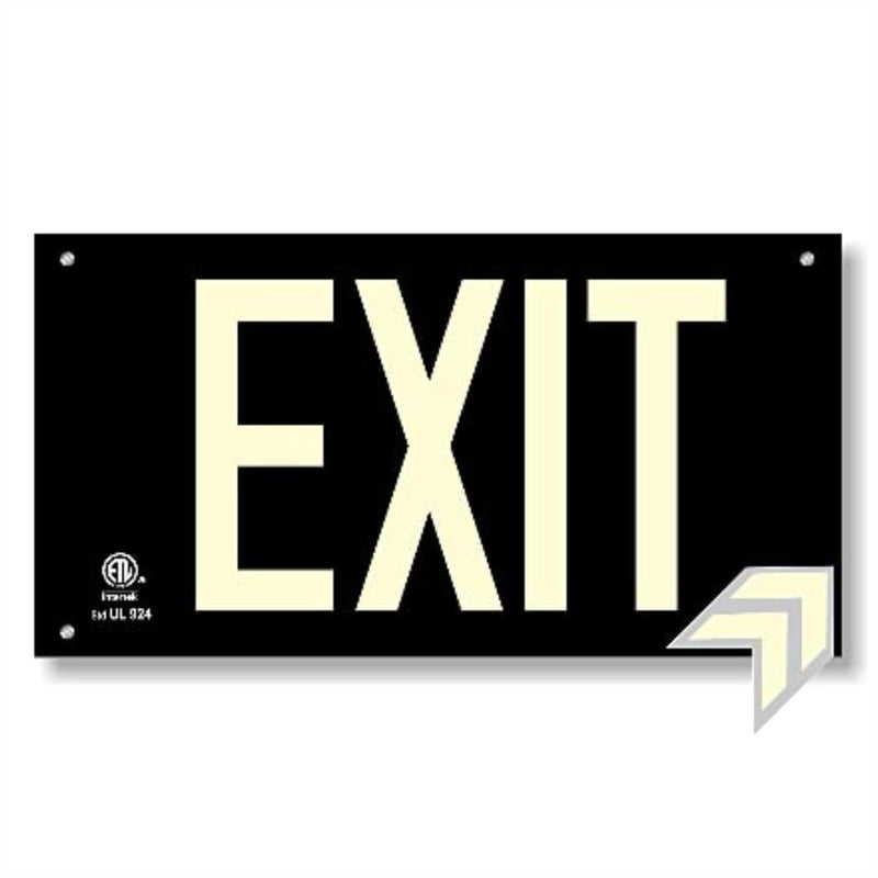 Photoluminescent Exit Sign Black W/Holes and Hardware - Aluminum Code Approved UL 924 / IBC/NFPA 101 (Directional Arrows Included) NightBright USA Part ULB-050-HH