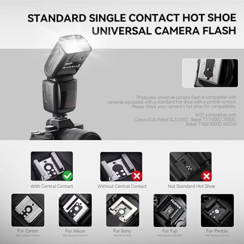 PHOTOOLEX Camera Flash for Canon Nikon Sony Panasonic Olympus Fujifilm Pentax Sigma Minolta Leica and Other SLR Digital and Digital Cameras with Single Contact Hot Shoe no flash trigger