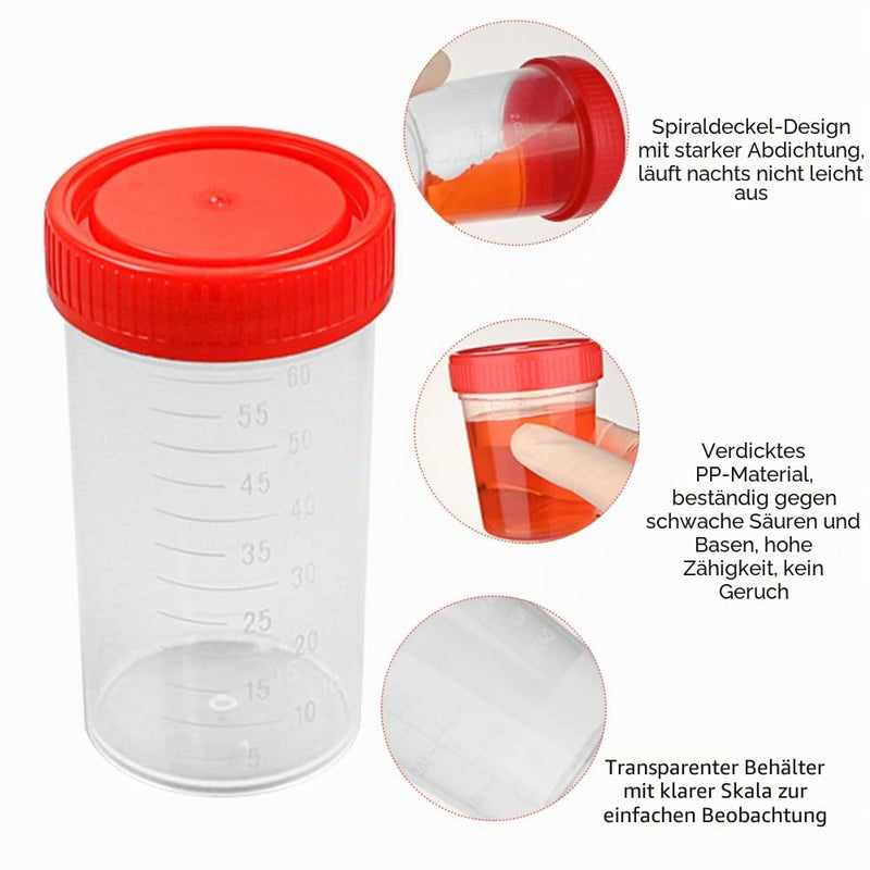 Urine Cup Sample Cup, Pack of 6 Rin Cups with Screw Lid Sample Cup, 60 ml Urine Sample Cup, Screw-On Lid Container, Urine Sample Cup, for Experiments, Storage 6 pieces red
