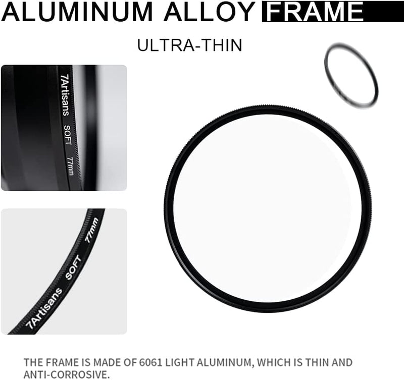 7artisans Soft Focus Filter 1/4 Aluminum Alloy Natural Soft Diffuser Effect Dream Cinematic Effect Soft Focus Optical Glass Filter (62mm) 62mm
