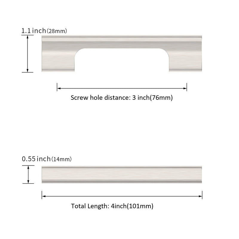 9BUILD 10 Pack Brushed Satin Nickel Cabinet Pulls - 3 Inch Cabinet Handles - Kitchen Cabinet Hardware - Drawer Handle 3"/76MM Hole Center