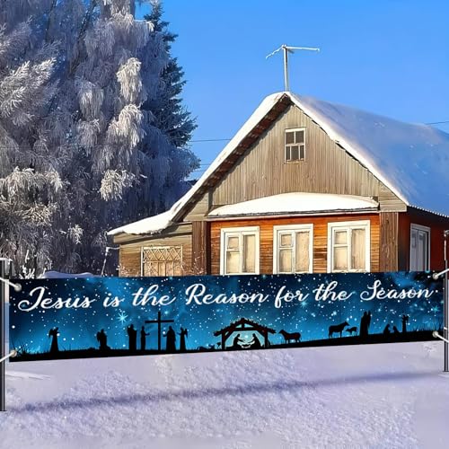 HOMETITUTE Jesus Is the Reason Banner Season Decor 118 x 19.68 Inch Three Kings Day Banner#003