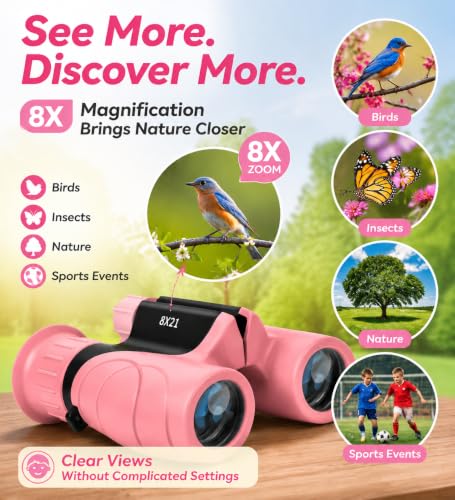 Binoculars for Kids 8x21 High-Resolution for Bird Watching Camping Pink