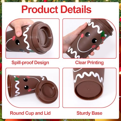 12 Pack Christmas Reusable Coffee Cups 16 oz Xmas Tumblers with Lid Santa Elk Snowman Gingerbread Penguin Plastic Travel Mug for Hot and Cold Drinks Thank You Gifts for Winter Holiday Party Supplies