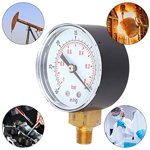 [Australia - AusPower] - 1/8 BSPT Vacuum Pressure Gauge with Floor Connection, 50 mm Dial Gauge, 1-0Bar -30-0inHg Dual Scale Pressure Gauge for Measuring Air, Water, Oil and Gas 