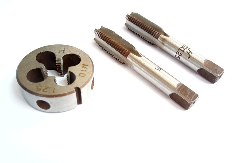 [Australia - AusPower] - M10x1.25 Metric Hand Thread Tap and Die, 1 Tapper Tap, 1 Plug Tap, 1 Round Die, Right Hand, 1.25mm Pitch (M10x1.25, Tap&Die) M10x1.25 