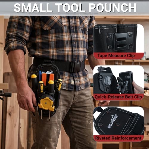 MELOTOUGH black 7-pocket small tool pouch with quick-release belt clip