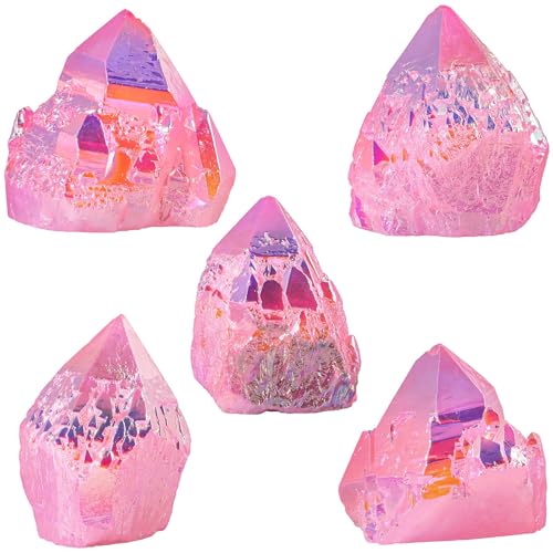 Sportmusies Titanium Coated Rock Crystal Cluster Mineral Specimen, Pink