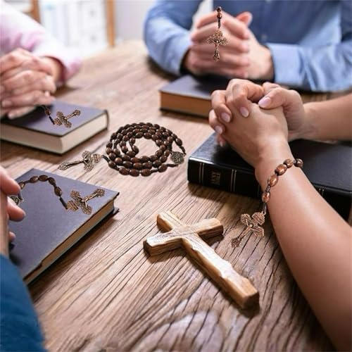 Bovemee Saint Benedict Medal Prayer Pocket Rosary Catholic Brown Wood Beads with Medalla de san benitol and Crucifix, 9 Inch Brown SaintArchange NK
