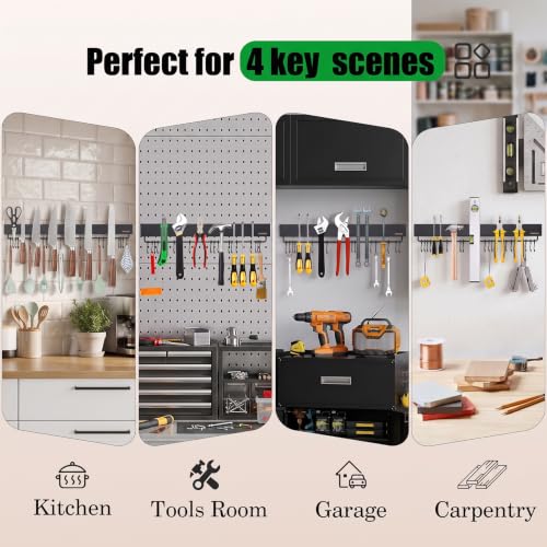 Magnetic Knife Holder for wall, 23 Inch Knife Magnetic Strip with 15 Hooks Black 23Inch