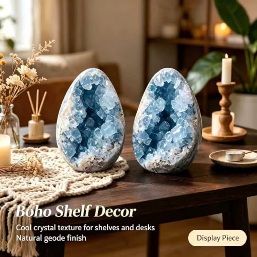 Geodora 0.44-0.66 LB Natural Celestite Crystal Cluster, Raw Celestine Geode Stone, Blue Healing Crystal for Meditation, Reiki, Chakra Balancing, Home Decor, Mineral Specimen Gift