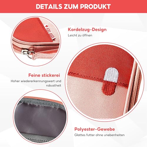 First Aid Bag, Empty, Pack of 2 Mini Travel Pharmacy Bag, Waterproof | For camping, travel, outdoor and car (grey + pink)