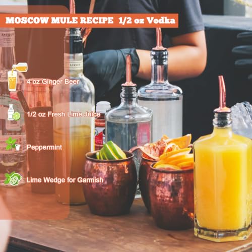 TINSKY Moscow Mule Mugs with Handles 16oz 4 Set Pure Copper Cups for Drinking Hammered Copper Glasses, Welded Handles 4 Straws for Cocktails, Beer, Cold Drinks, Party, Gift Giving