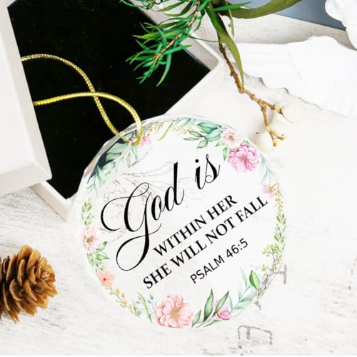 God is Within Her Christian Hanging Ornament,Appreciation Encouragement Gifts for Women Coworkers,Psalm 46:5 Bible Verse Crystal Hanging Plaque Ornament Keepsakes for Tree Decor