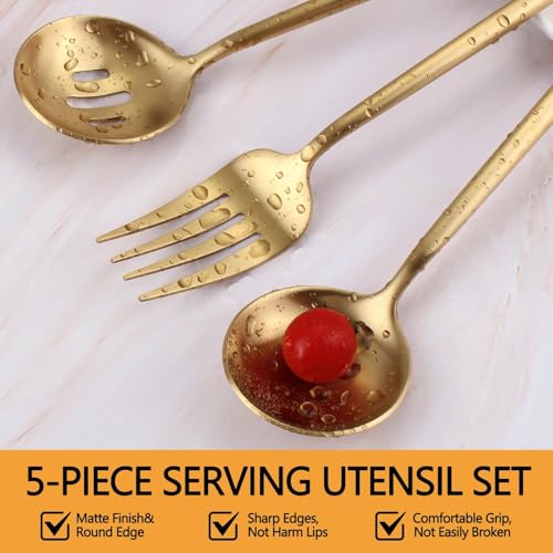 Gold Serving Utensils Set,5pc Stainless Steel Serving Spoons Gold