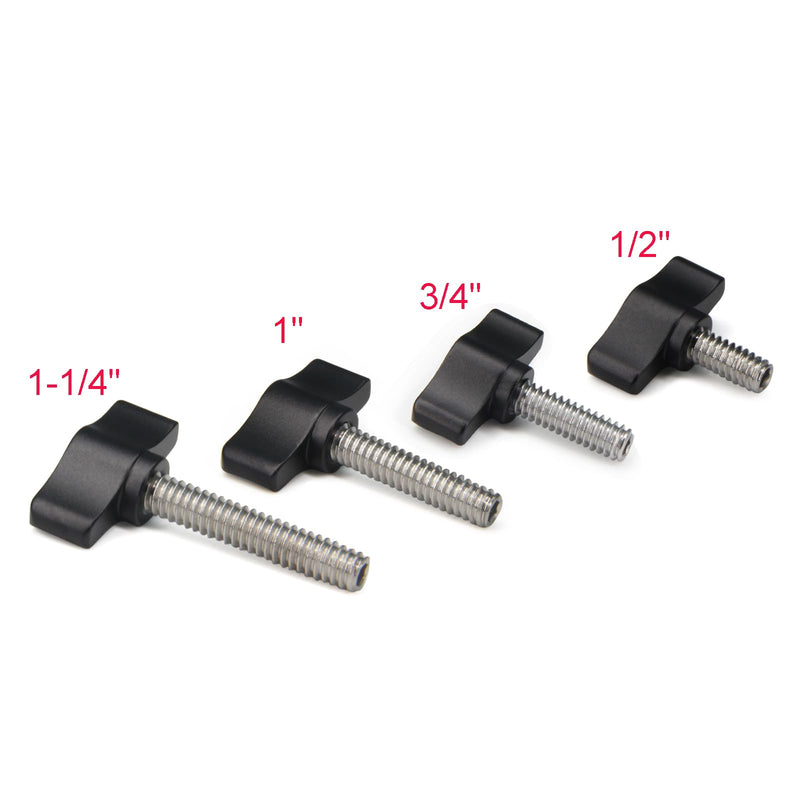 [Australia - AusPower] - Zeberoxyz 4pcs 1/4"-20 x 1" Thumb Screws Stainless Steel with Black Aluminum Knob Standard/Coarse Thread Thumbscrew-Length: 1" (Size: 1") 1" 