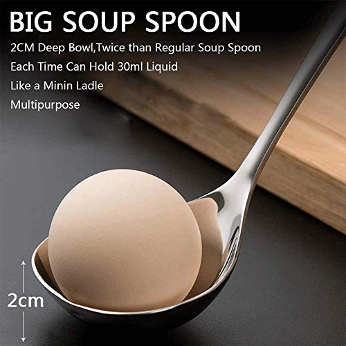 Qualizon 18/8 stainless steel mini soup ladles, 6.7-inch deep spoons, set of 4, ideal for serving soups and broths.