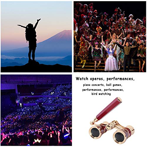 Aroncent Opera Glasses Binoculars 3X25 Theater Glasses Mini Binocular Compact with Handle for Adults Ladies Women in Musical Concert B-Red with Handle