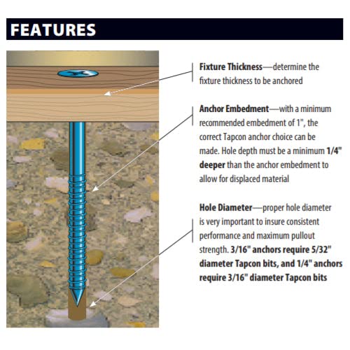 [Australia - AusPower] - Tapcon 3/16" x 2-3/4" Star Torx Head Concrete Anchor Screws 3175407V2 | 100 Pack | Drill Bit Included 