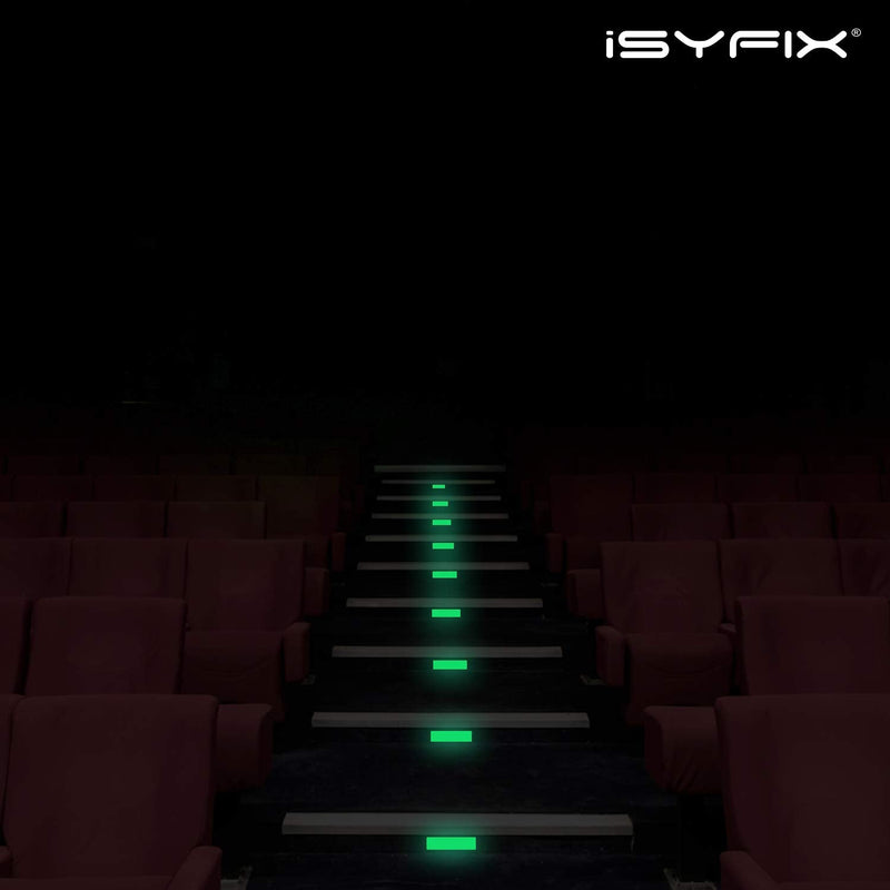 iSYFIX Glow in the Dark Strips Stickers - 30 Pack, 4x1 Inch - Premium Self-Adhesive Photoluminescent Vinyl, Safety Sticker, Perfect to mark Stairs, Exits, Steps, Garages, Home, Office, Switches, Walls