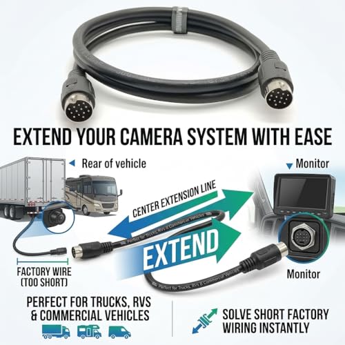 DIN 13-Pin to DIN 13-Pin Extension Cable, High-Speed Video Power Cord for Reversing Camera, Truck & RV (Male to Male, 1 Meter) Male to Male