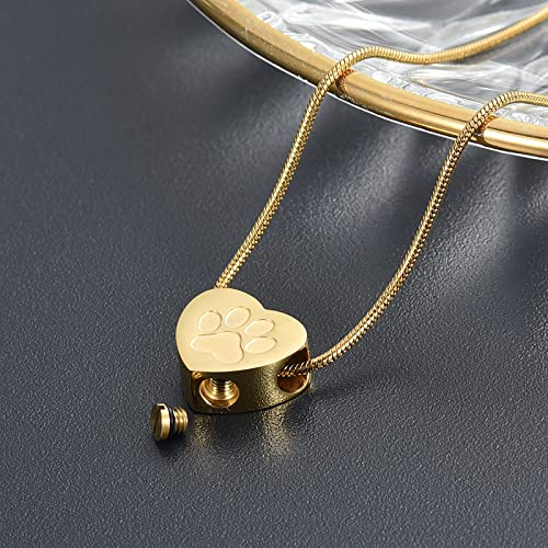 Pet Cremation Jewelry for Ashes Pendant Paw Print Pet Heart Urn Necklace Memorial Keepsake Jewelry for Pet/Dog's/Cat's Ashes Pet Lover Gift Paw-Gold
