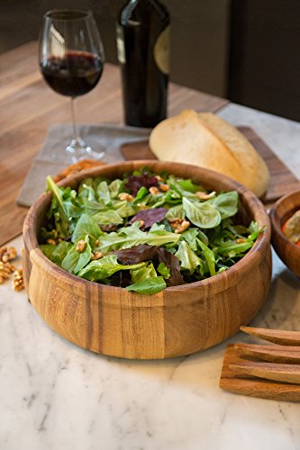 Ironwood Gourmet Acacia Wood Salad Bowl, 12" x 4" Bead Rim Petaluma Bowl 12" Large Petaluma Salad Bowl