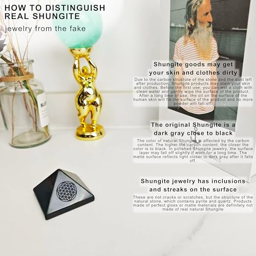 Authentic Shungite Stone Polished Pyramid 2" with Flower of Life Engraving Symbol | Raw Shungite Figurine Home Protection Room Decor Office Desk Decor Black Pyramid (Flower of Life)