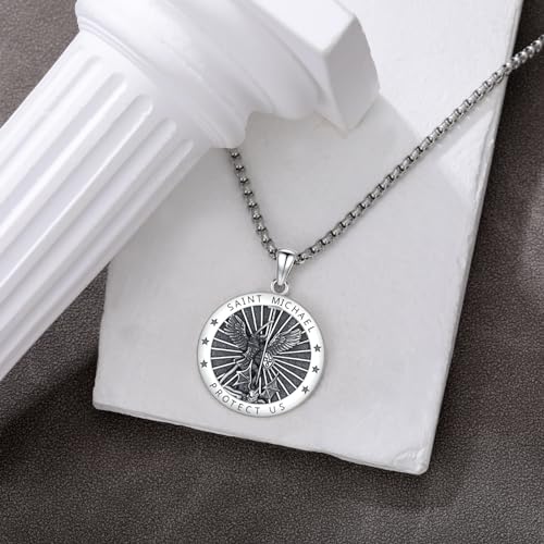 Saint Michael Necklace for Men Women 925 Sterling Silver St Michael Necklace with Stainless Steel Chain St. Michael the Archangel Necklace Saint Michael Pendant Necklace