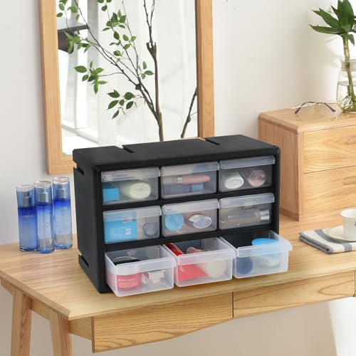 Guankan black plastic parts cabinet with 9 drawers for desktop craft storage