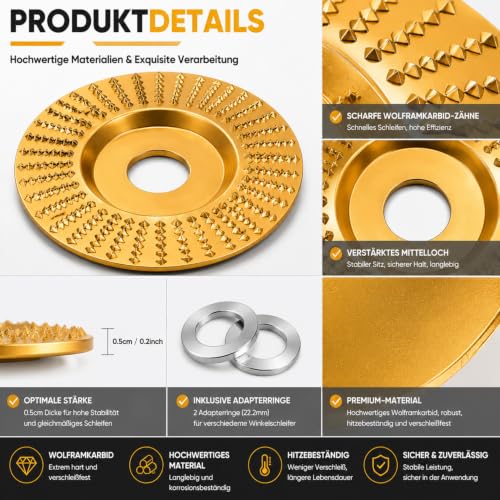 Pack of 3 Tungsten Carbide Wheel Wood 100 mm for Angle Grinder, Tungsten Carbide Wheel Wood, Grinding Disc for Grinding, Carving and Cutting